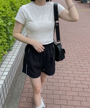 WEGO 【ウエストゴム】パイピングラインショートパンツ ブラック