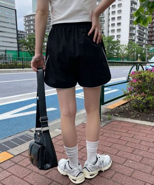 WEGO 【ウエストゴム】パイピングラインショートパンツ ブラック