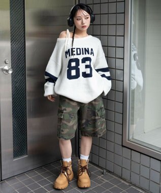 WEGO フラッフィー2WAYグラフィックワンショルBIGニット ホワイトアイボリー