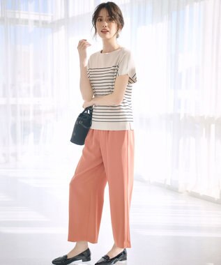 ANY SIS S 【接触冷感・UVカット・洗える】ビューティクール フレンチ ニットＴ ライトベージュ×ブラック