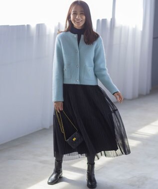 組曲 L 【手洗い可】フラッフィーファーニットジャケット サックスブルー系