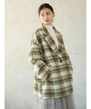 Green Parks ・ＥＬＥＮＣＡＲＥ　ＤＵＥ　シャギーチェックミドルコート Yellow