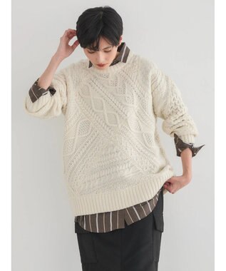 AMERICAN HOLIC パッチワークケーブルニットチュニック Ivory