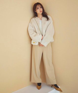 Feroux 【洗える】ウエストタックワイドパンツ ベージュ系