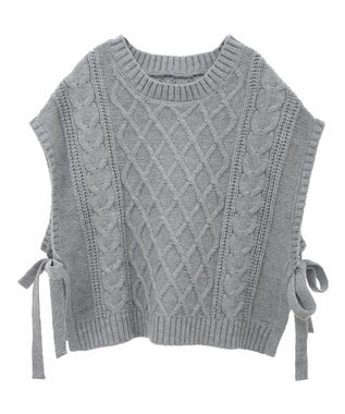 CRAFT STANDARD BOUTIQUE 洗える/2WAYケーブルニットリボンベスト Gray