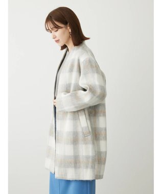 Green Parks コクーンシルエットチェックシャギーコート Gray