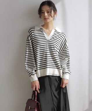 組曲 S 【加藤ローサさん着用】ポロ襟ストレッチニット ホワイト系1