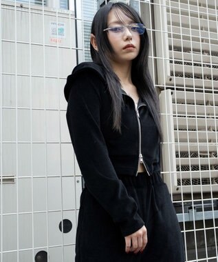 WEGO ベロアショートZIPパーカー ブラック