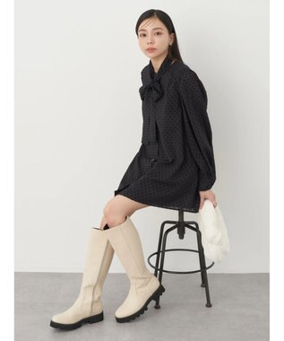 earth music&ecology ドットチュニック丈リボン付きワンピース Dot Black