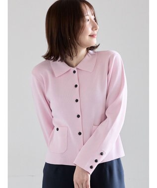 Te chichi 総針衿付きジャケットカーディガン ピンク