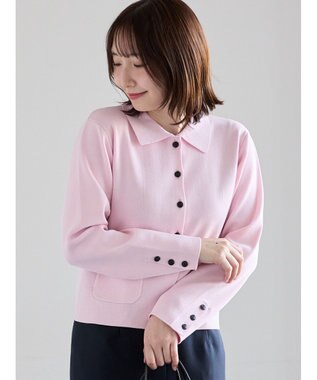 Te chichi 総針衿付きジャケットカーディガン ピンク