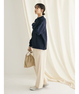 CRAFT STANDARD BOUTIQUE 洗えるモールニット配色プルオーバー Navy