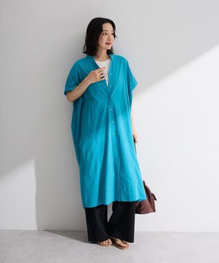 Green Parks 半袖シアースキッパーシャツワンピース Blue