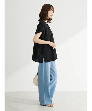 Green Parks インド綿　ＳＥＴ２点　マルチ刺繍ブラウス＋タンク Black