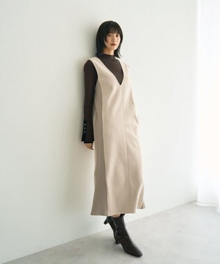 YECCA VECCA ニット切替フェイクスエードジャンスカ Blue