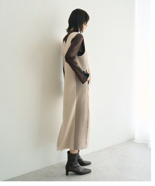 YECCA VECCA ニット切替フェイクスエードジャンスカ Blue