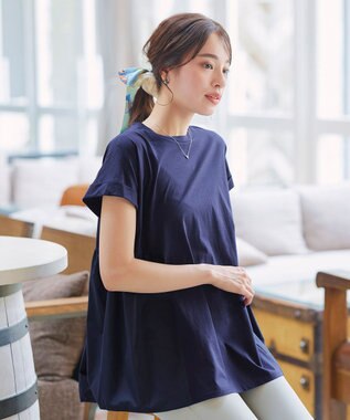 Tiaclasse 【洗える】バイオシルケット裾フリルプルオーバー ネイビー