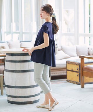 Tiaclasse 【洗える】バイオシルケット裾フリルプルオーバー ネイビー