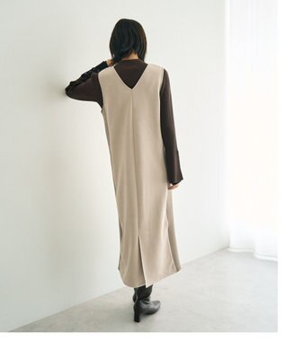 YECCA VECCA ニット切替フェイクスエードジャンスカ Blue