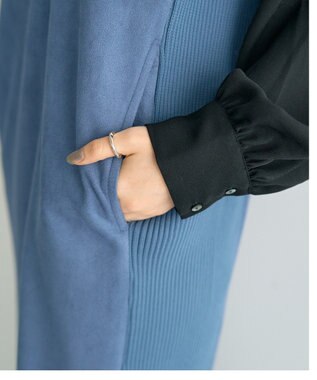 YECCA VECCA ニット切替フェイクスエードジャンスカ Blue