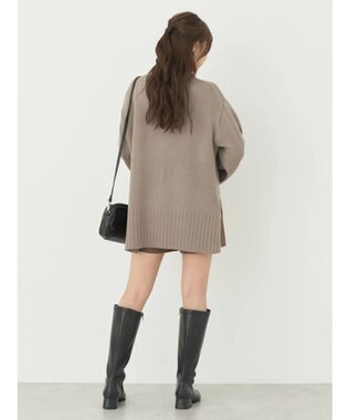 earth music&ecology アンチピリングリブハイネックチュニック Gray Beige