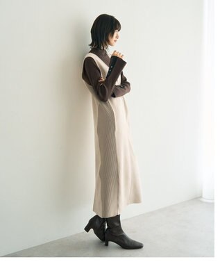 YECCA VECCA ニット切替フェイクスエードジャンスカ Blue