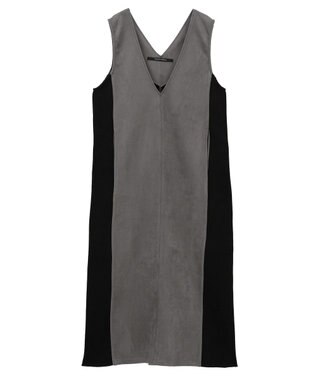 YECCA VECCA ニット切替フェイクスエードジャンスカ Blue