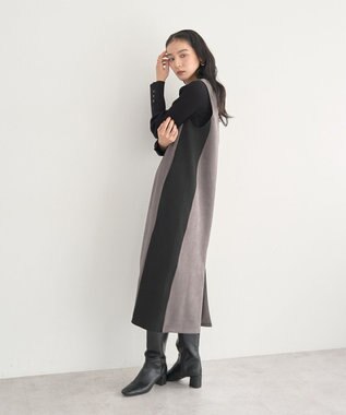 YECCA VECCA ニット切替フェイクスエードジャンスカ Blue