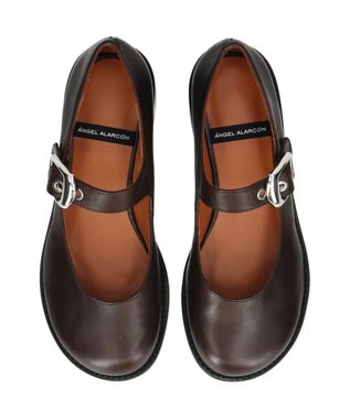 INTER-CHAUSSURES 【ANGEL ALARCON】オブリークトウストラップシューズ ダークブラウン