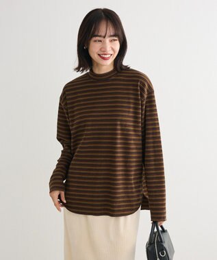 Green Parks なめらかタッチマルチボーダープルオーバー Brown