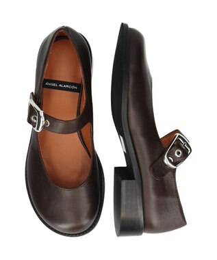 INTER-CHAUSSURES 【ANGEL ALARCON】オブリークトウストラップシューズ ダークブラウン
