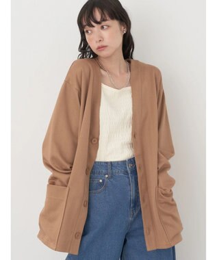 earth music&ecology ヘリンボーン調Ｖネックカーディガン Camel