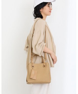 MioFIRANO カジュアルシックバスケットウィーブハンドバッグ 2WAY パスケース付き　FIRANO フィラノ BEIGE