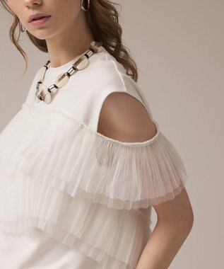 GRACE CONTINENTAL プリーツチュールカットトップ ホワイト