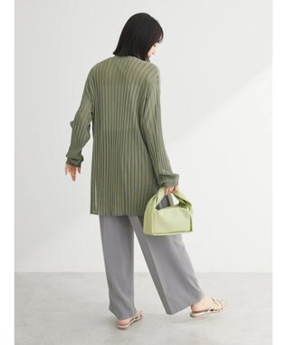 Green Parks 推しニット　リブ編みミドル丈カーディガン Khaki