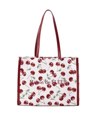 Maison de FLEUR チェリー柄ゴブランスクエアトートバッグ Red