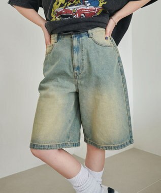 WEGO 【SMサイズ展開】ヴィンテージウォッシュデニムハーフパンツ デニム淡加工色