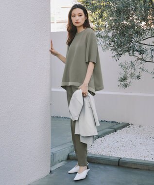 ICB 【接触冷感・UVケア・速乾・洗える】FluidBackSatin ドロストパンツ オリーブ系