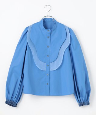 #Newans 【洗濯機可能】ウェイビービブデザインブラウス ブルー