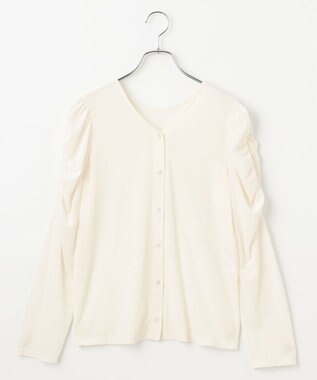 #Newans 【洗濯機可／ 前後着用可】 ギャザースリーブシアーベロアカーディガン ホワイト