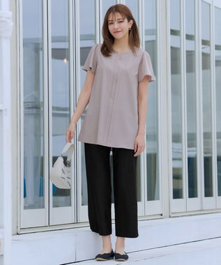 Tiaclasse 【洗える】フロントタックフレアスリーブチュニックブラウス グレージュ