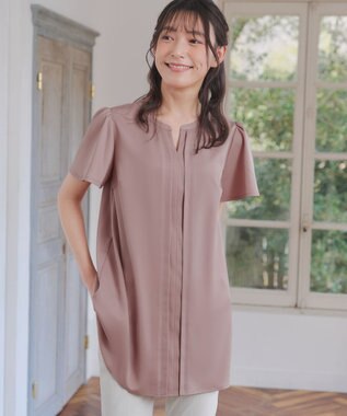 Tiaclasse 【洗える】フロントタックフレアスリーブチュニックブラウス ピンク
