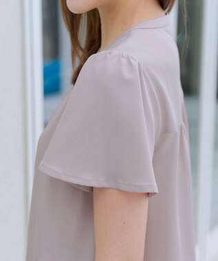 Tiaclasse 【洗える】フロントタックフレアスリーブチュニックブラウス グレージュ