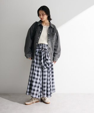 Green Parks イージーケアチェックボリュームスカート Black