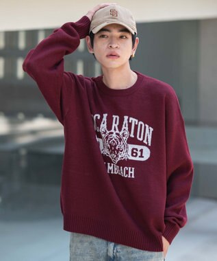 WEGO 【ユニセックス着用ITEM/SMLサイズ展開】ジャガードグラフィックプルオーバー ワイン