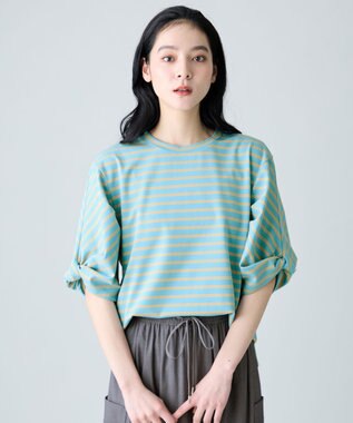 ANY L ツイストスリーブボーダートップス