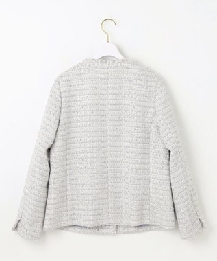 ANY SIS L ツイードノーカラーミドル ジャケット グレーミックス