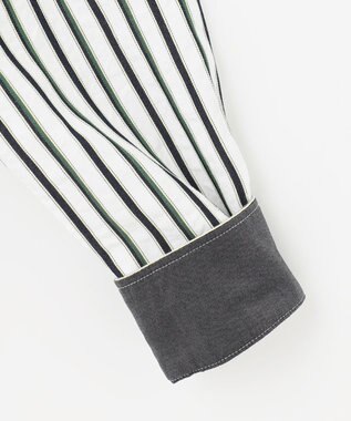 JOSEPH ABBOUD 【キングサイズ・吸水速乾・イージーケア】ソアロンストライプシャツ オリーブ系1