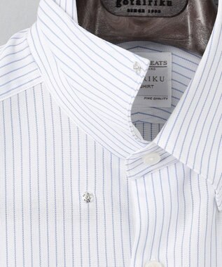 GOTAIRIKU 春夏向け【形態安定】SUMMERPREMIUMPLEATS_スナップダウンカラー 半袖ドレスシャツ(25年モデル) 白地×ネイビーストライプ