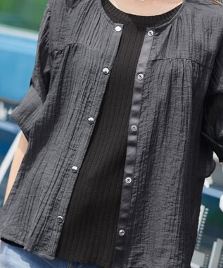 Tiaclasse 【洗える】楊柳バックフリルブルゾン チャコールグレー